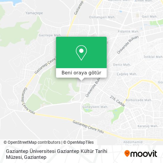Gaziantep Üniversitesi Gaziantep Kültür Tarihi Müzesi harita