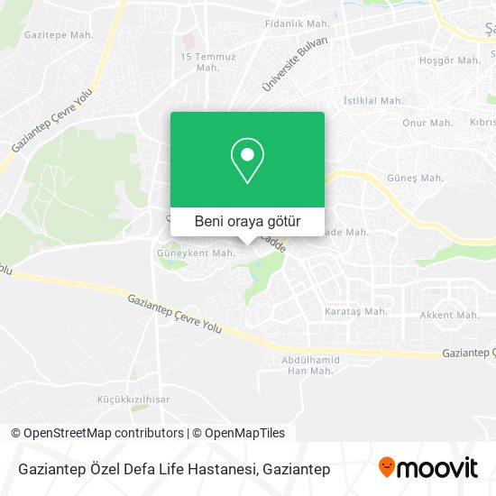 Gaziantep Özel Defa Life Hastanesi harita
