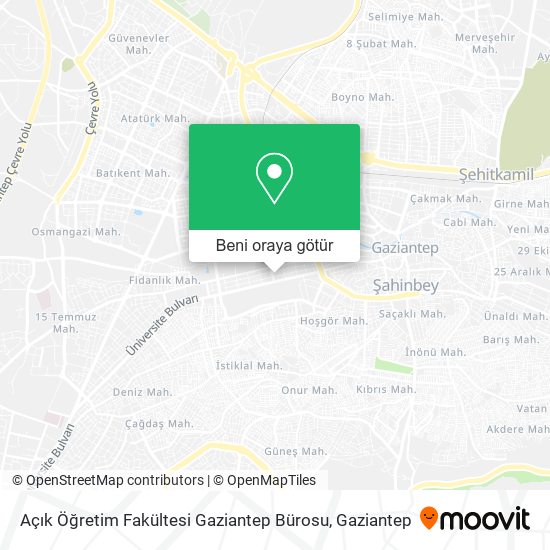 Açık Öğretim Fakültesi Gaziantep Bürosu harita