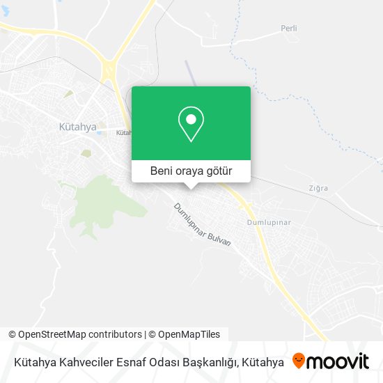 Kütahya Kahveciler Esnaf Odası Başkanlığı harita