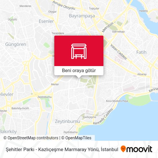 Şehitler Parkı - Kazlıçeşme Marmaray Yönü harita