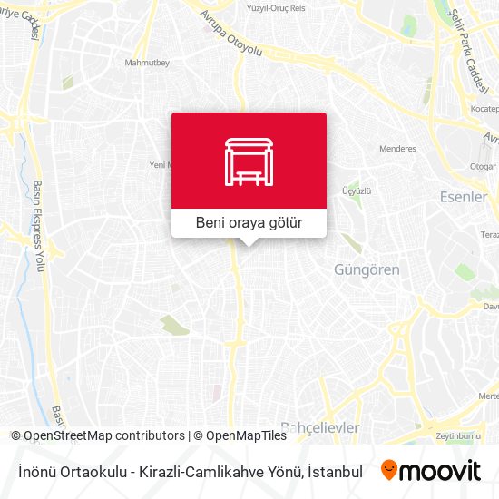 İnönü Ortaokulu - Kirazli-Camlikahve Yönü harita