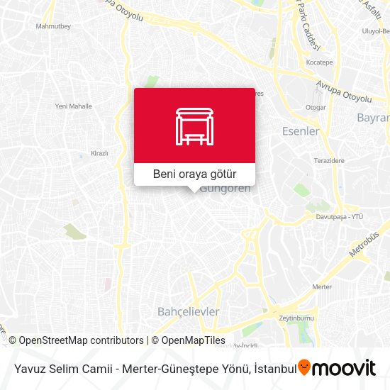 Yavuz Selim Camii - Merter-Güneştepe Yönü harita