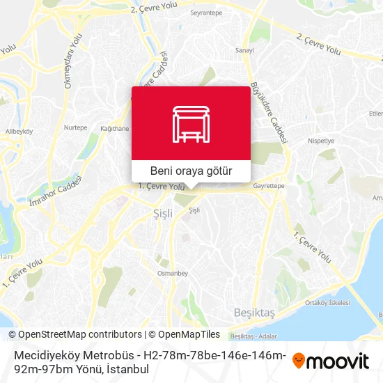 Mecidiyeköy Metrobüs - H2-78m-78be-146e-146m-92m-97bm Yönü harita