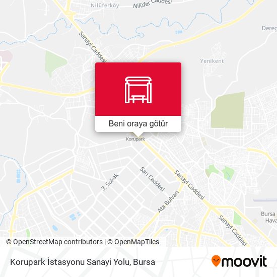 Korupark İstasyonu Sanayi Yolu harita