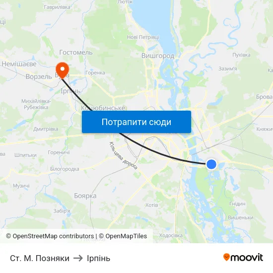 Ст. М. Позняки to Ірпінь map