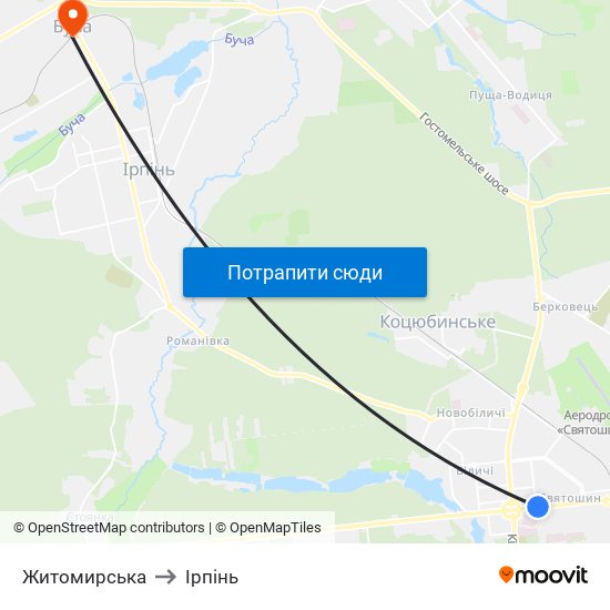 Житомирська to Ірпінь map