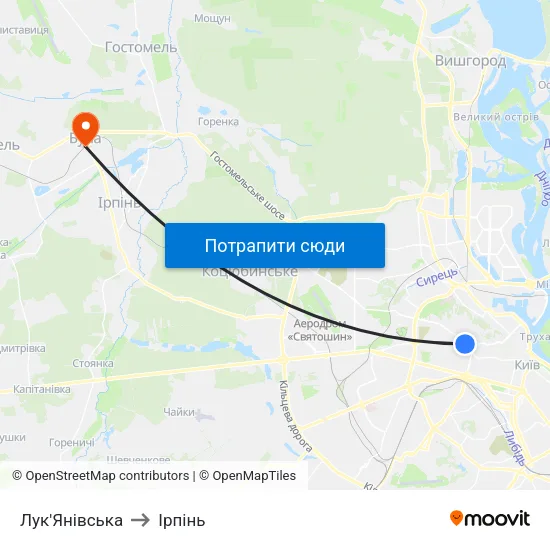 Лук'Янівська to Ірпінь map