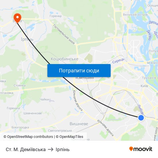 Ст. М. Деміївська to Ірпінь map