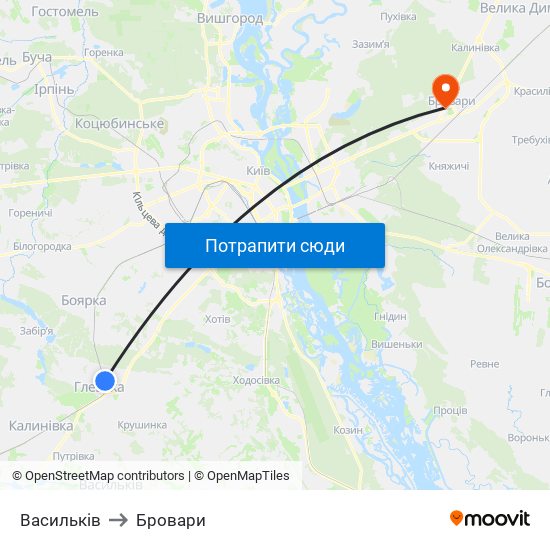 Васильків to Бровари map