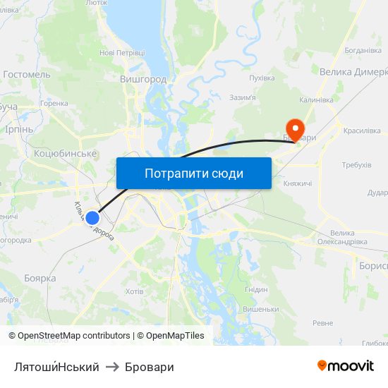 Лятоши́Нський to Бровари map