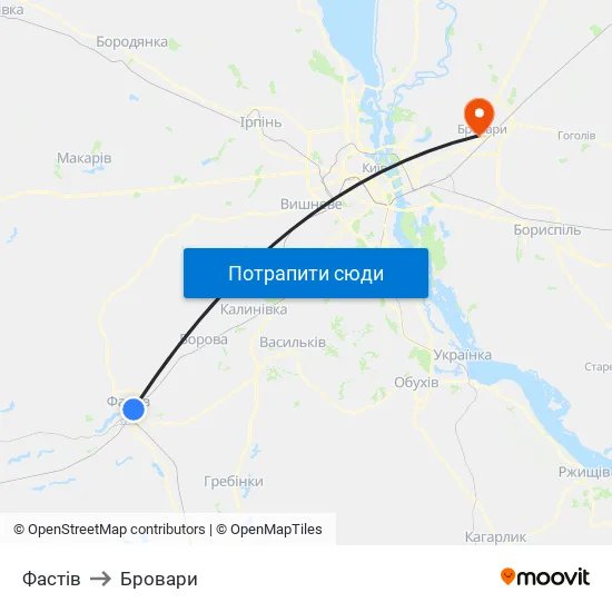 Фастів to Бровари map