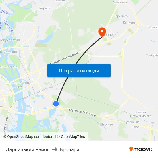 Дарницький Район to Бровари map