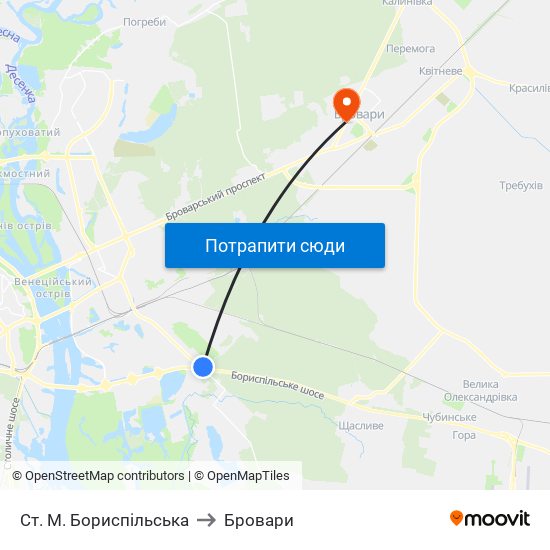 Ст. М. Бориспільська to Бровари map