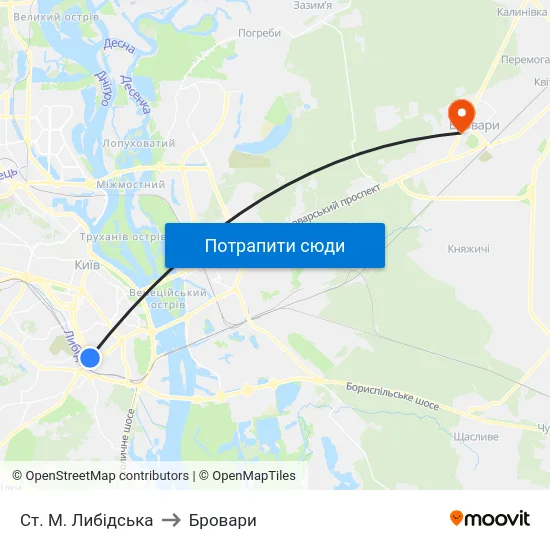 Ст. М. Либідська to Бровари map