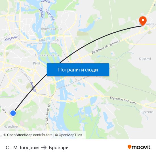 Ст. М. Іподром to Бровари map