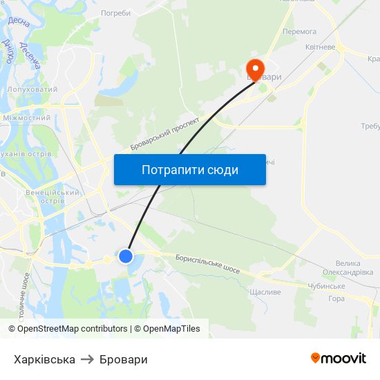 Харківська to Бровари map