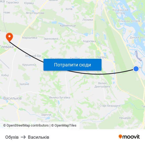 Обухів to Васильків map