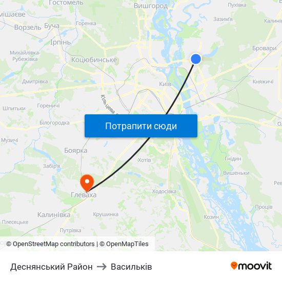 Деснянський Район to Васильків map