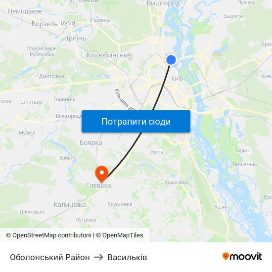Оболонський Район to Васильків map