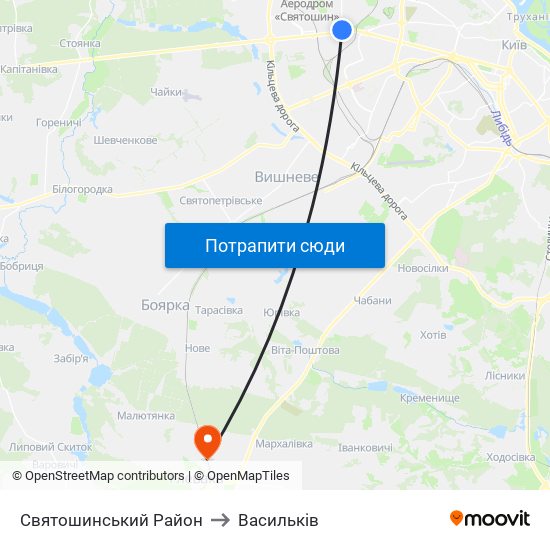 Святошинський Район to Васильків map