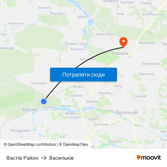 Фастів Район to Васильків map