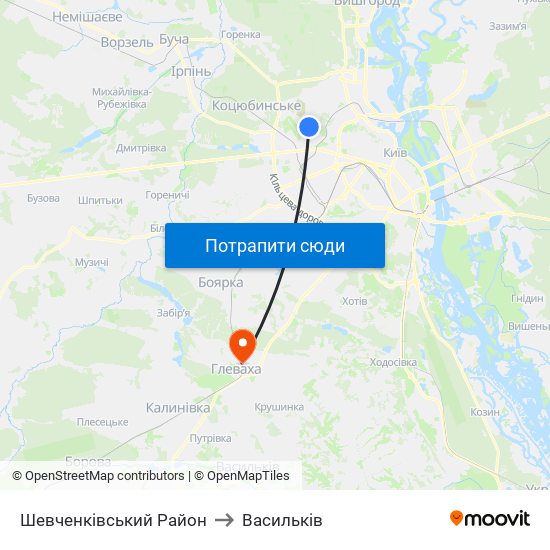 Шевченківський Район to Васильків map