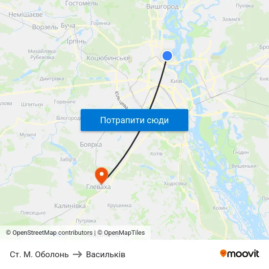 Ст. М. Оболонь to Васильків map