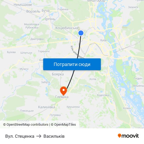 Вул. Стеценка to Васильків map