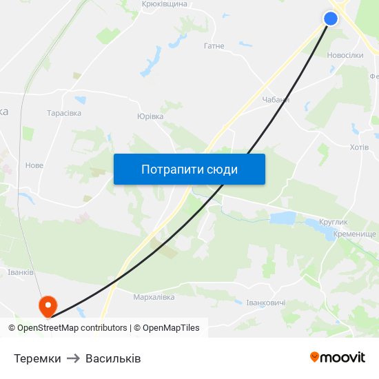 Теремки to Васильків map