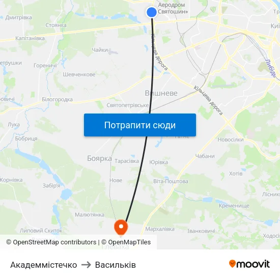 Академмістечко to Васильків map