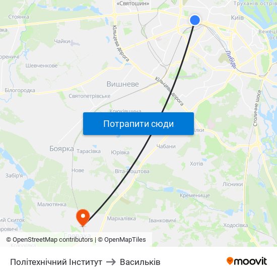 Політехнічний Інститут to Васильків map