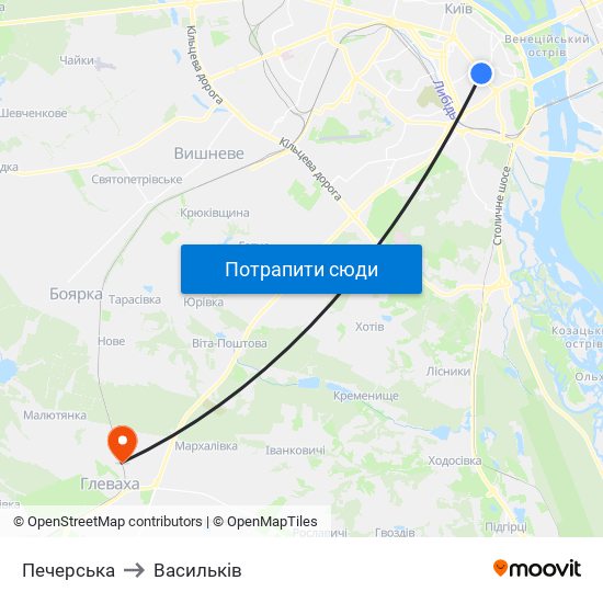 Печерська to Васильків map