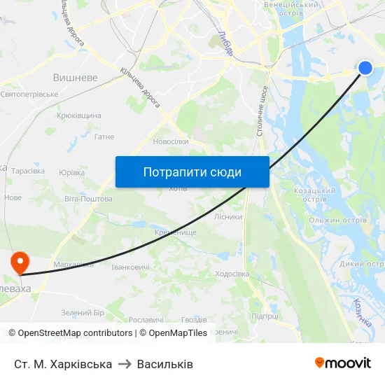 Ст. М. Харківська to Васильків map