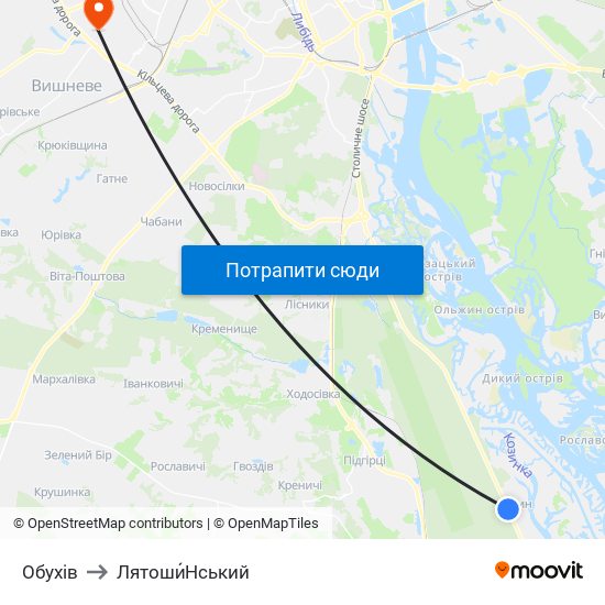 Обухів to Лятоши́Нський map