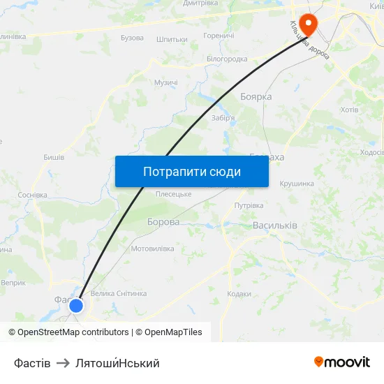 Фастів to Лятоши́Нський map