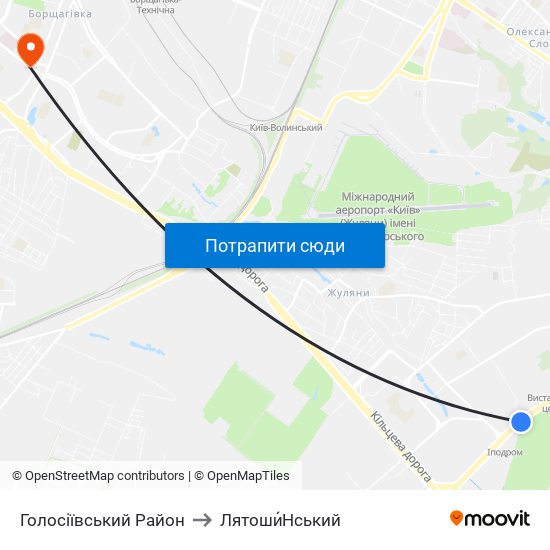 Голосіївський Район to Лятоши́Нський map