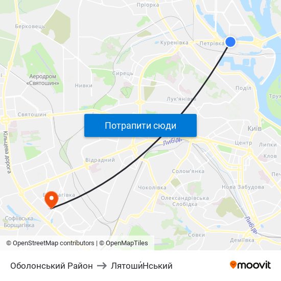 Оболонський Район to Лятоши́Нський map