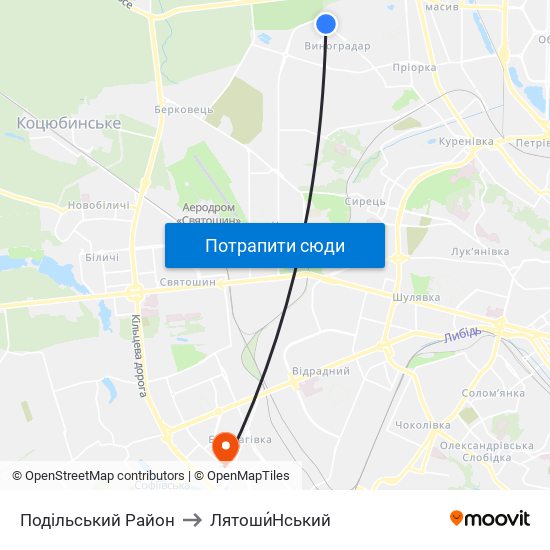 Подільський Район to Лятоши́Нський map