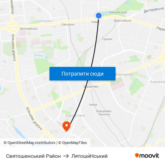 Святошинський Район to Лятоши́Нський map