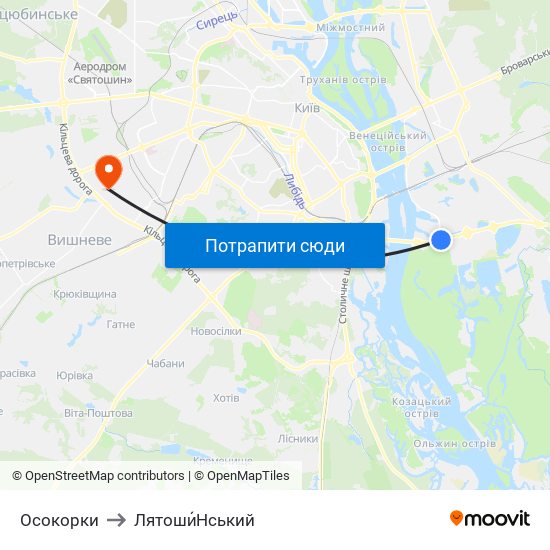 Осокорки to Лятоши́Нський map