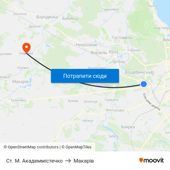 Ст. М. Академмістечко to Макарів map