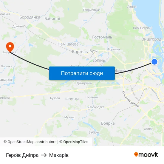 Героїв Дніпра to Макарів map