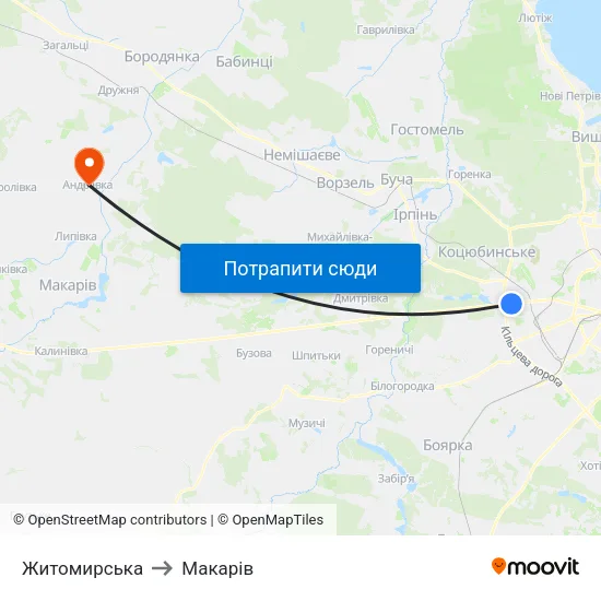 Житомирська to Макарів map
