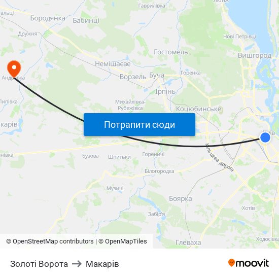 Золоті Ворота to Макарів map