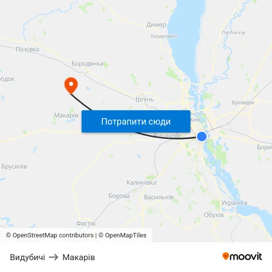 Видубичі to Макарів map