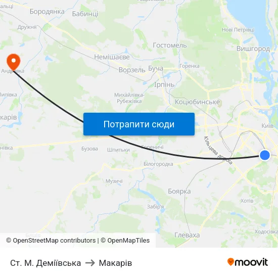 Ст. М. Деміївська to Макарів map