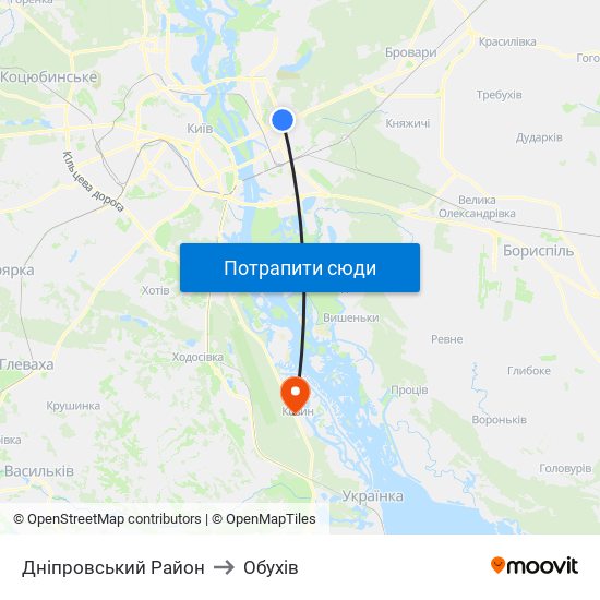 Дніпровський Район to Обухів map