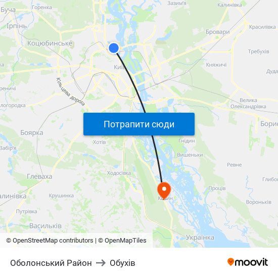 Оболонський Район to Обухів map