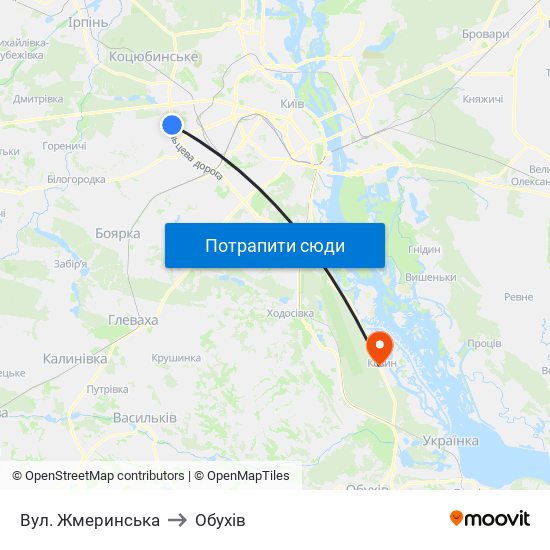 Вул. Жмеринська to Обухів map